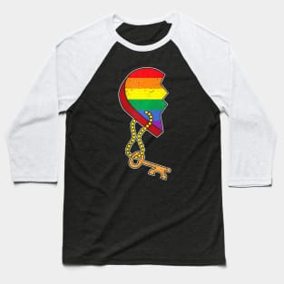 Matching Half Heart Gay Pride Lgbt Q Flag Couple Lock Love Baseball T-Shirt